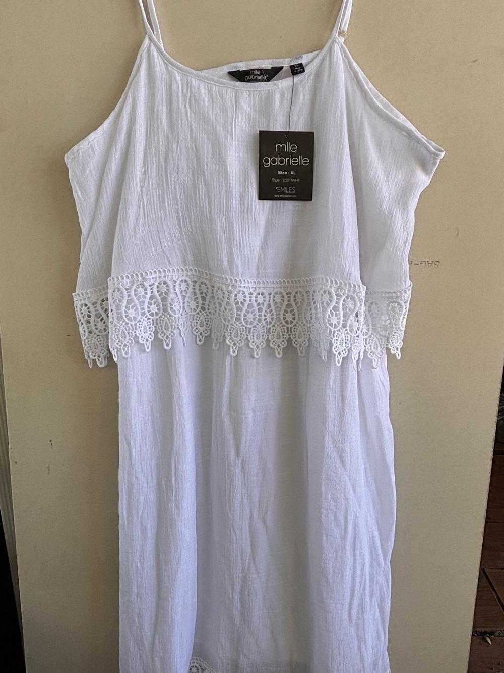 Mlle Gabrielle White Lace-Trim Slip Dress